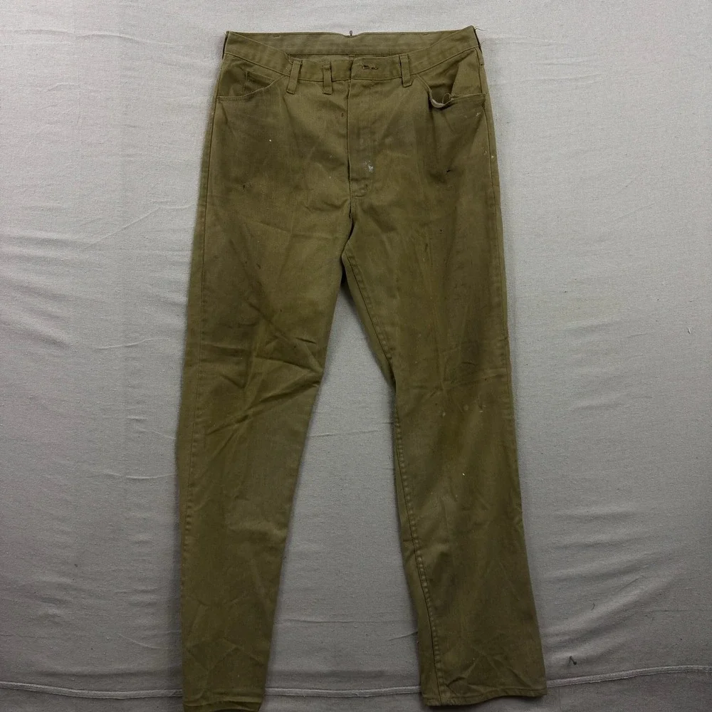 Wrangler‎ Work Pants Mens 38x36 Tan Vintage Distressed Paint Splatter USA Made